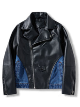 Load image into Gallery viewer, Men&#39;s Patchwork Diagonal Zipper Collared Denim Jacket
