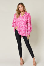 Load image into Gallery viewer, Double Take Full Size Printed Smocked Long Sleeve Blouse
