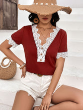 Load image into Gallery viewer, Lace Detail V-Neck Short Sleeve T-Shirt
