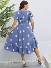 Load image into Gallery viewer, Polka Dot Belted Flutter Sleeve Ruffle Hem Dress
