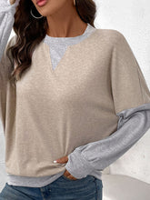 Load image into Gallery viewer, Perfee Contrast Round Neck Long Sleeve T-Shirt
