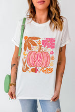 Load image into Gallery viewer, White Floral Pumpkin Printed Crewneck Thanksgiving T Shirt
