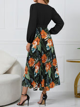 Load image into Gallery viewer, Pleated Printed Surplice Long Sleeve Dress
