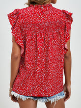 Load image into Gallery viewer, Ruffled Ditsy Floral Mock Neck Cap Sleeve Blouse
