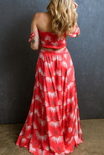 Load image into Gallery viewer, Red Floral Shirred Off Shoulder Crop Top and Slit Maxi Skirt Set
