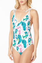 Load image into Gallery viewer, One Piece Bathing Suit Floral Print Shoulder Tie Swimsuit
