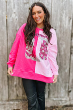 Load image into Gallery viewer, Pink Color Block Sequined Cowgirl Boots Graphic Sweatshirt
