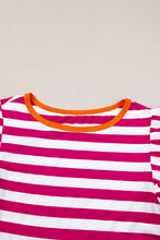 Load image into Gallery viewer, Rose Red Striped Ruffle Sleeve Crew Neck Blouse
