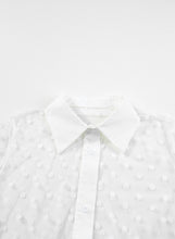 Load image into Gallery viewer, White Polka Dot Print Collared Buttoned Mesh Duster Kimono
