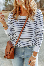 Load image into Gallery viewer, Striped Print Ribbed Trim Long Sleeve Top
