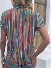 Load image into Gallery viewer, Shiny Striped Notched Short Sleeve Blouse
