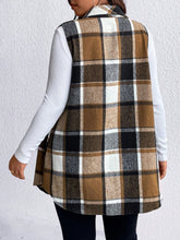 Load image into Gallery viewer, Honey Plus Size Pocketed Plaid Button Up Vest Coat
