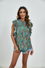 Load image into Gallery viewer, Ruffled Ditsy Floral Mock Neck Cap Sleeve Blouse
