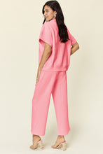 Load image into Gallery viewer, Double Take Full Size Texture Half Zip Short Sleeve Top and Pants Set
