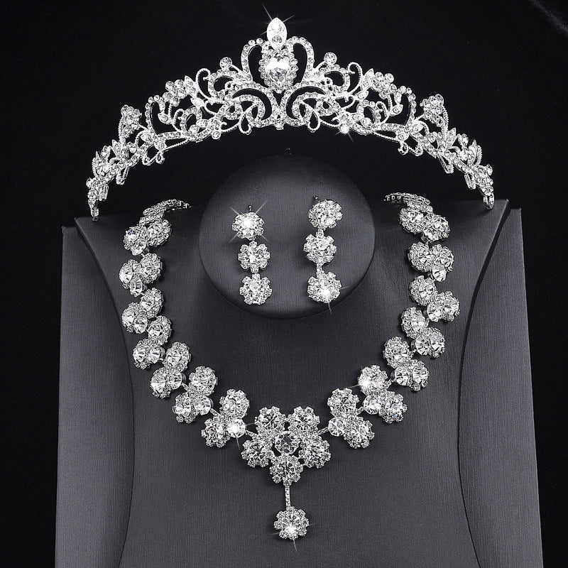 3pc Set - Bridal Wedding Necklace + Earrings + Headwear Set