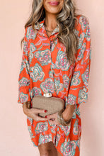 Load image into Gallery viewer, Red Floral Print Lapel Collar Loose Shirt Mini Dress
