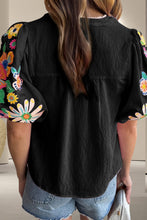 Load image into Gallery viewer, Embroidered Tie Neck Half Sleeve Blouse
