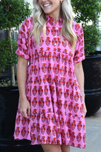 Load image into Gallery viewer, Sachet Pink Floral Print Multi Buttons Collared Short Sleeve Flowy Dress
