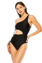 Load image into Gallery viewer, One Piece Side Lace Cutout One Shoulder Swimsuit
