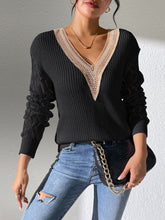 Load image into Gallery viewer, Openwork V-Neck Long Sleeve Sweater
