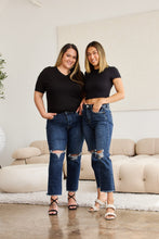 Load image into Gallery viewer, RFM Crop Dylan Plus Size Tummy Control Distressed High Waist Raw Hem Jeans
