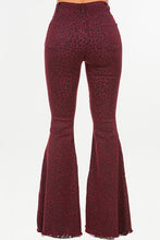 Load image into Gallery viewer, Leopard Bell Bottom Jean in Burgundy- Inseam 32
