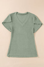 Load image into Gallery viewer, Mist Green V Neck Petal Sleeve Waffle Knit T-Shirt
