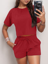 Load image into Gallery viewer, Full Size Round Neck Short Sleeve Top and Shorts Set
