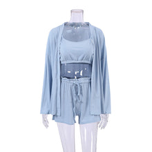 Load image into Gallery viewer, 7 Colors - 3pc Set - Womens Solid Color Pajamas Loungewear - Cardigan + Short Top + Looge Short Pants Ti Amo I love you
