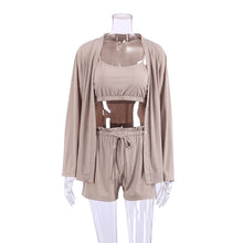 Load image into Gallery viewer, 7 Colors - 3pc Set - Womens Solid Color Pajamas Loungewear - Cardigan + Short Top + Looge Short Pants Ti Amo I love you
