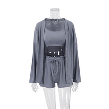 Load image into Gallery viewer, 7 Colors - 3pc Set - Womens Solid Color Pajamas Loungewear - Cardigan + Short Top + Looge Short Pants Ti Amo I love you
