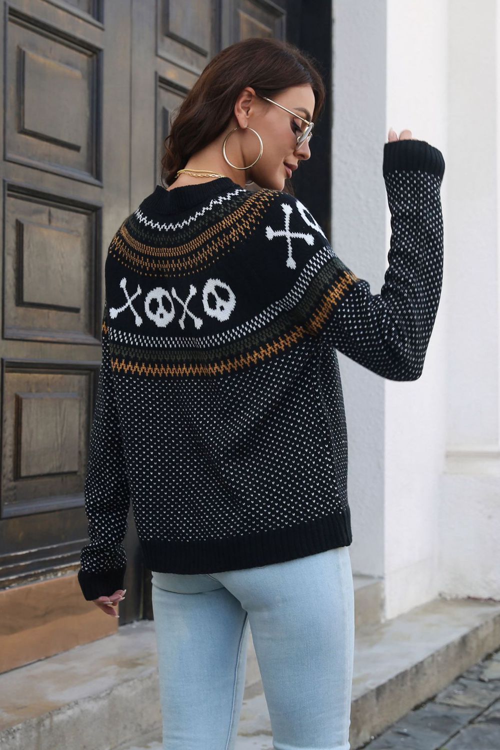 7 Colors - Ghost Pattern Round Neck Long Sleeve Sweater - Sizes S-2XL Ti Amo I love you