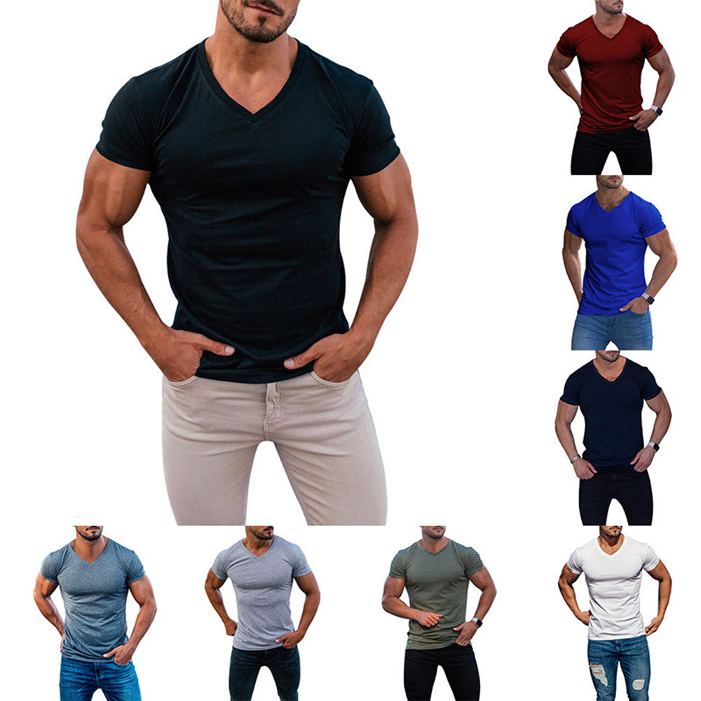 7 Colors - Men's Outdoor Solid Color V-Neck T-Shirt Casual - Sizes S-3XL Ti Amo I love you