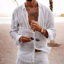 Load image into Gallery viewer, 7 Colors - Mens - 100%Cotton Linen Solid Color Turn-down Collar Casual Style  Spring and Autumn Long Sleeve Shirts - Sizes S-3XL Ti Amo I love you

