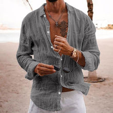 Load image into Gallery viewer, 7 Colors - Mens - 100%Cotton Linen Solid Color Turn-down Collar Casual Style  Spring and Autumn Long Sleeve Shirts - Sizes S-3XL Ti Amo I love you
