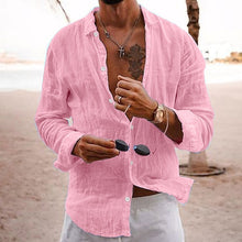 Load image into Gallery viewer, 7 Colors - Mens - 100%Cotton Linen Solid Color Turn-down Collar Casual Style  Spring and Autumn Long Sleeve Shirts - Sizes S-3XL Ti Amo I love you
