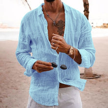 Load image into Gallery viewer, 7 Colors - Mens - 100%Cotton Linen Solid Color Turn-down Collar Casual Style  Spring and Autumn Long Sleeve Shirts - Sizes S-3XL Ti Amo I love you
