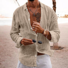 Load image into Gallery viewer, 7 Colors - Mens - 100%Cotton Linen Solid Color Turn-down Collar Casual Style  Spring and Autumn Long Sleeve Shirts - Sizes S-3XL Ti Amo I love you
