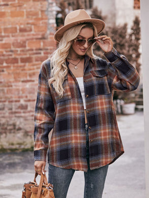 7 Styles - Plaid Dropped Shoulder Longline Shirt - Sizes S-2XL Ti Amo I love you