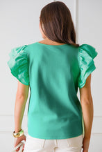 Load image into Gallery viewer, Mint Green Flutter Sleeve Square Neck Top
