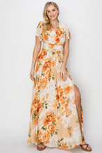Load image into Gallery viewer, HYFVE Floral Tie Back Short Sleeve Slit Maxi Dress
