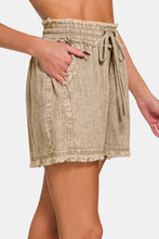 Load image into Gallery viewer, Zenana Washed Linen Frayed Hem Drawstring Shorts
