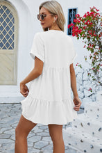 Load image into Gallery viewer, Ruched Tiered V-Neck Short Sleeve Mini Dress
