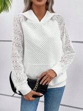 Load image into Gallery viewer, Lace Openwork Kangaroo Pocket Hoodie
