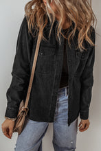 Load image into Gallery viewer, Black Flap Pocket Buttons Collared Jean Jacket
