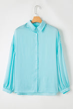 Load image into Gallery viewer, Iceland Blue Solid Puff Sleeve Loose Fit Buttoned Shirt
