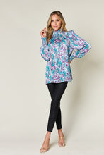 Load image into Gallery viewer, Double Take Full Size Printed Smocked Long Sleeve Blouse
