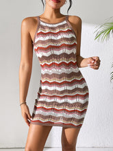 Load image into Gallery viewer, Openwork Striped Spaghetti Strap Knit Dress
