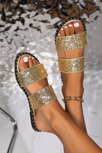 Load image into Gallery viewer, Gold Glittering Hollow Out Dual Straps Flat Slide-Ons
