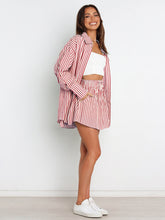 Load image into Gallery viewer, Striped Dropped Shoulder Shirt and Shorts Set
